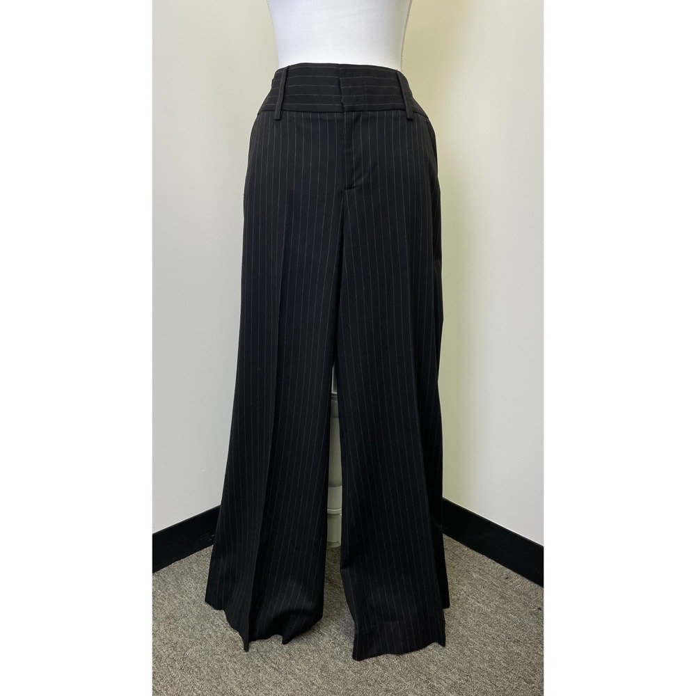 Alice + Olivia Employed Black Pinstripe Wide Leg Trousers Pants 12 B